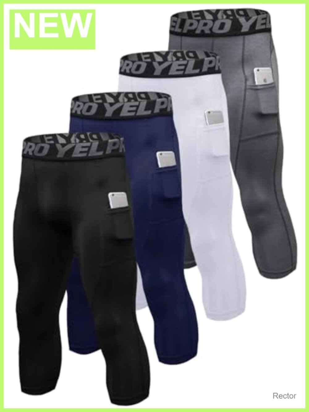 3/4 Compression Pants for Men - Quick Dry Athletic Capri Leggings with Pockets